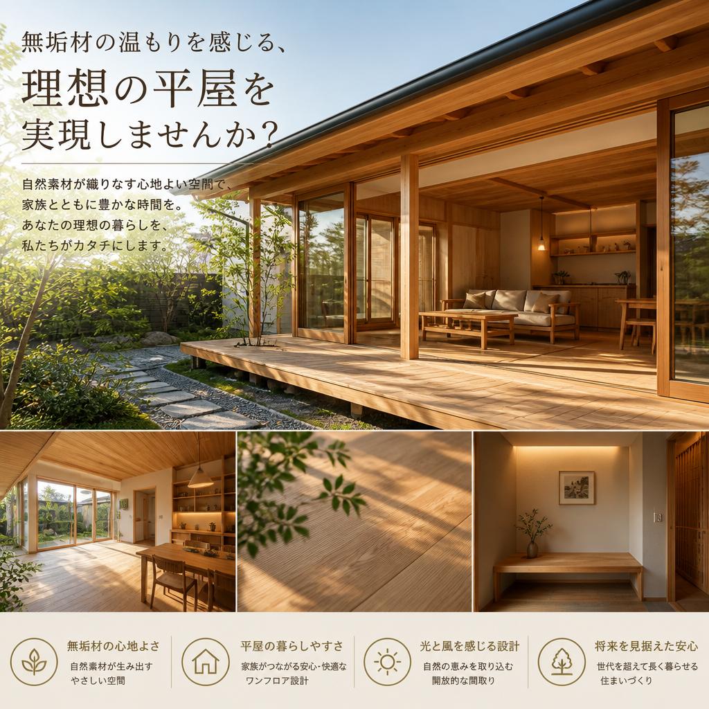 無垢材の温もりを感じる、理想の平屋を実現しませんか？